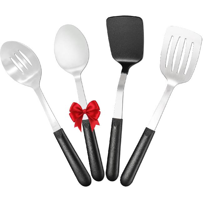 Stainless Steel Cooking Utensils Set, 4-piece Kitchen Utensil Set with PP Handles, Dishwasher Safe, Non-Stick and Heat Resistant, Spoons, Spatula for