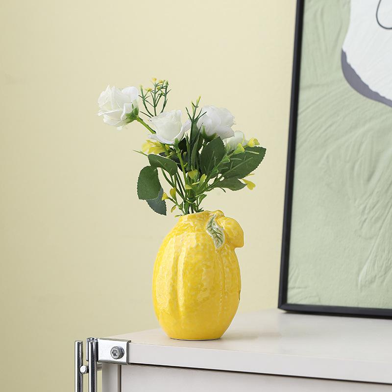 Ceramic Simulation Lemon-shaped Flower Arrangement Simple Internet Celebrity Flower Arrangement Vase Living Room Office Ornament