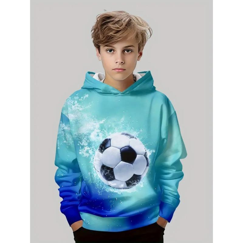 Boys' 3D Soccer Ball Harajuku Print Hoodie Casual Polyester Long Sleeve Fashion Sports Pullover Active Sweatshirt for Running