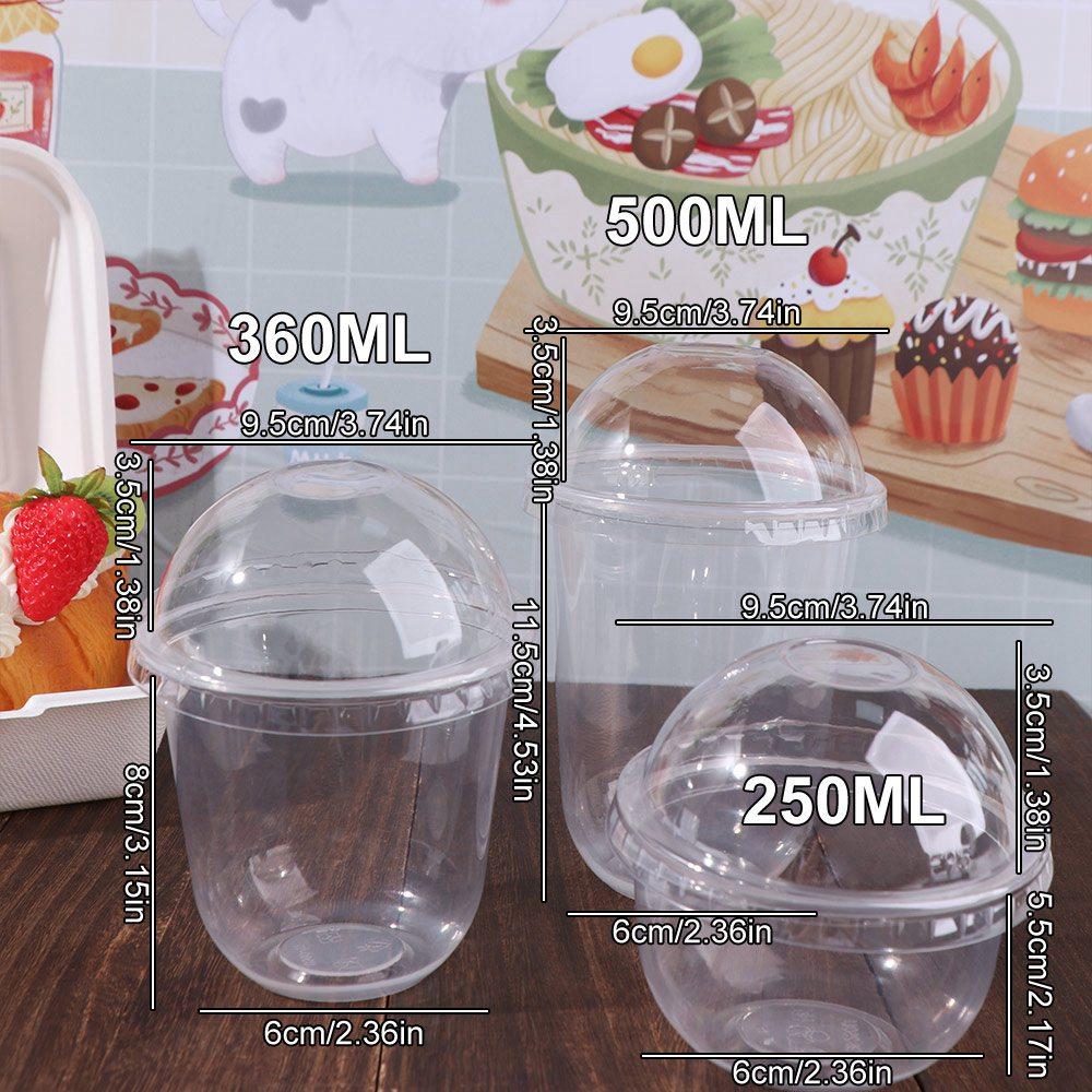 50pcs Multipurpose 250/360/500ML Disposable Cake Cup U Shaped Transparent Ice Cream Cup Plastic with Dome Lid Salad Cup Business