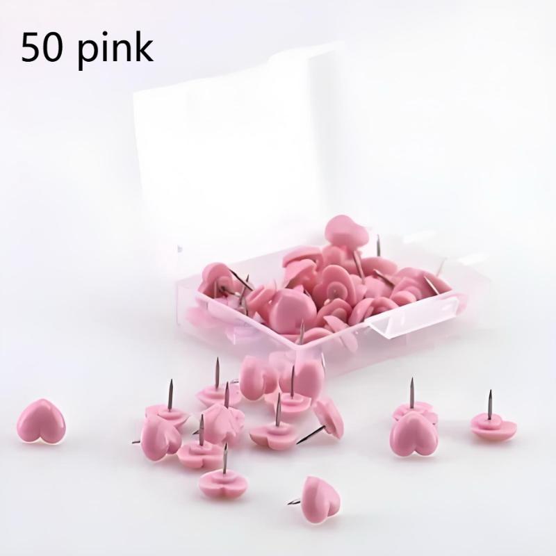 

1Pc Heart Shape 50 Pack Plastic High Quality Cork Board Safety Colored Thumbtacks Pushpins Office School Accessories Supplies