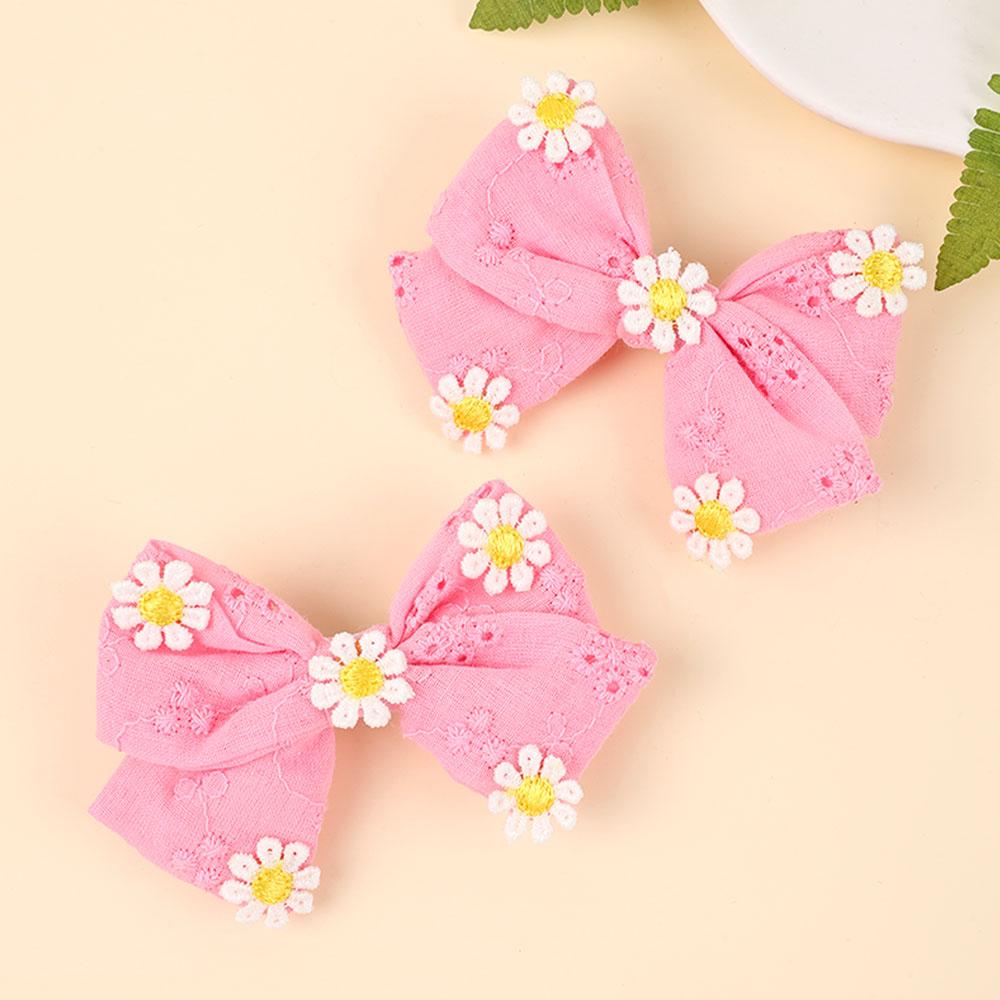 2 Stück Rosa Blume Haarspange Süß Handgemacht 100% Baumwolle Schleife Floral Schleife Haarnadel Für Mädchen Kinder Baby Accessoires Kinder Kopfbedeckung