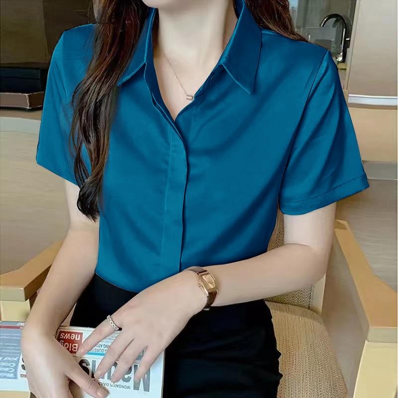 Women Solid Loose Square Neck Short Sleeve Casual Office Shirt