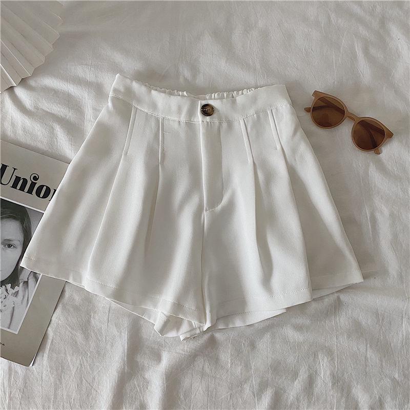 2025 Summer Petite High-Waisted A-Line Zipper Pleated Wide-Leg Culottes S