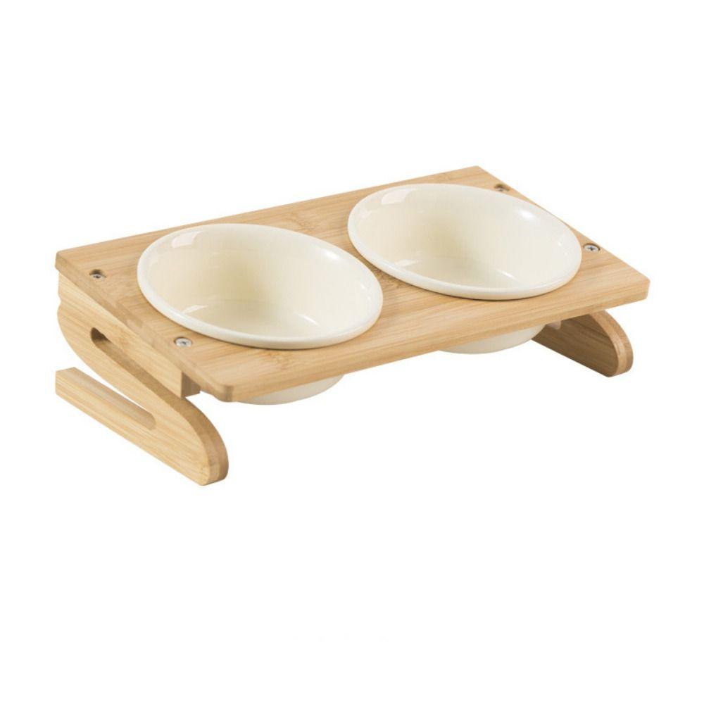 

Противоскользящие ножки Подставка из бамбука для кормушки для домашних животных Держатель Приподнятая миска для еды Кормушка для собак Тарелка Маленькие домашние животные L-2Pcs Cat Bowl&Holder