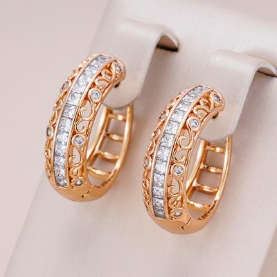 Pendientes Colgantes Étnicos para Novia en Oro Rosa con Circonita Natural para Mujer Moda Joyería de Boda Pendientes Grandes de Flor Hueca