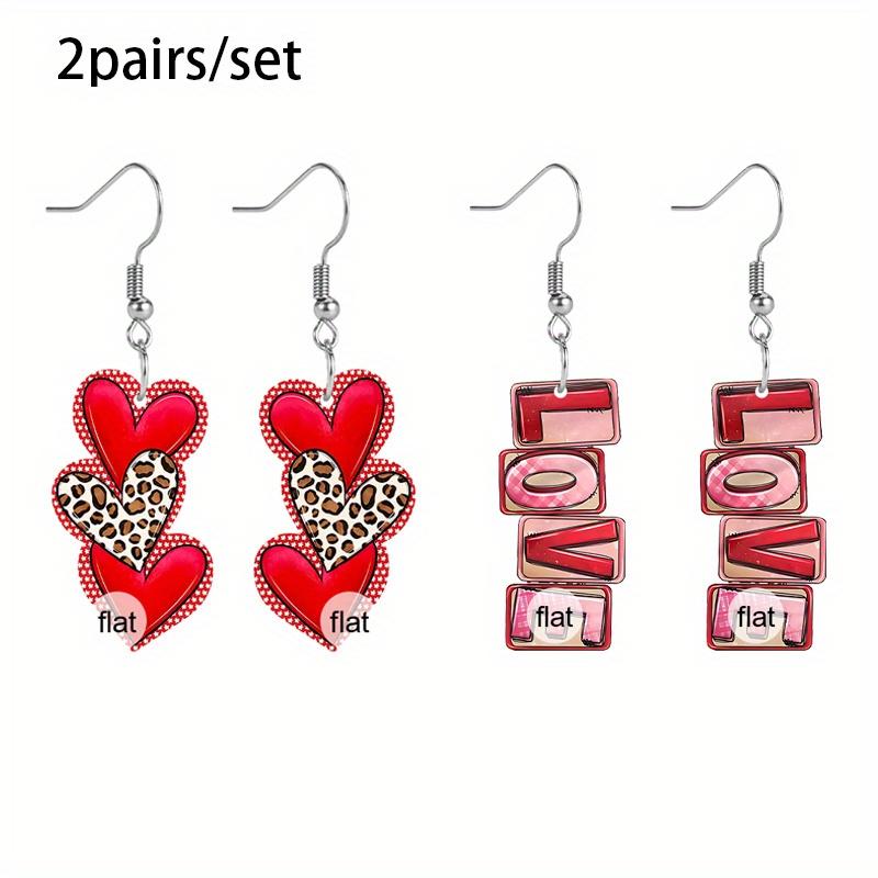 Valentine's Day Romantic Red Heart LOVE Acrylic Earrings Wedding Proposal Engagement Earrings Holiday Party Jewelry Gifts Packs Party Favor