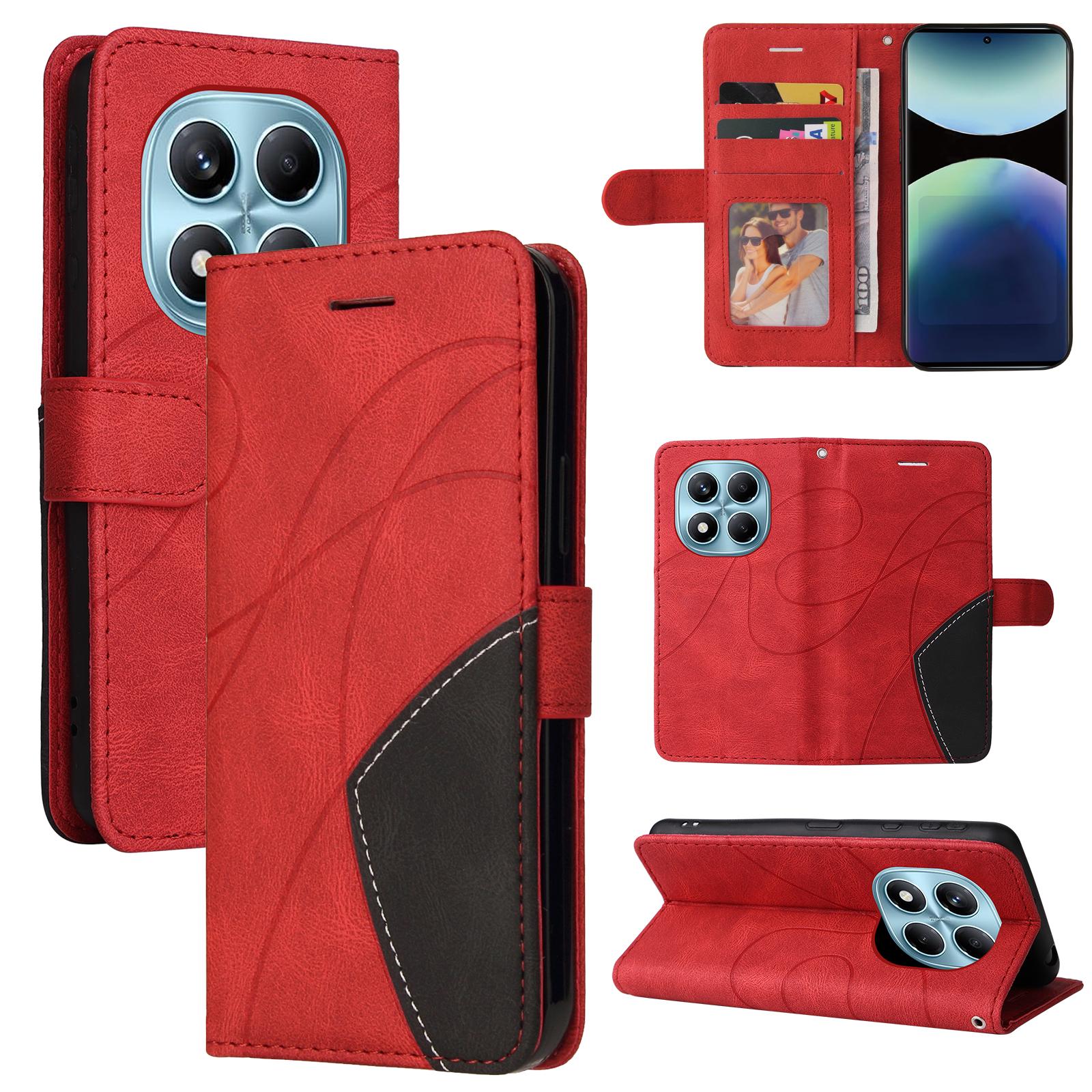 

For Xiaomi Redmi Note 14 Pro 4G Leather Phone Case Stand Wallet with Bi-colour Splicing Design D