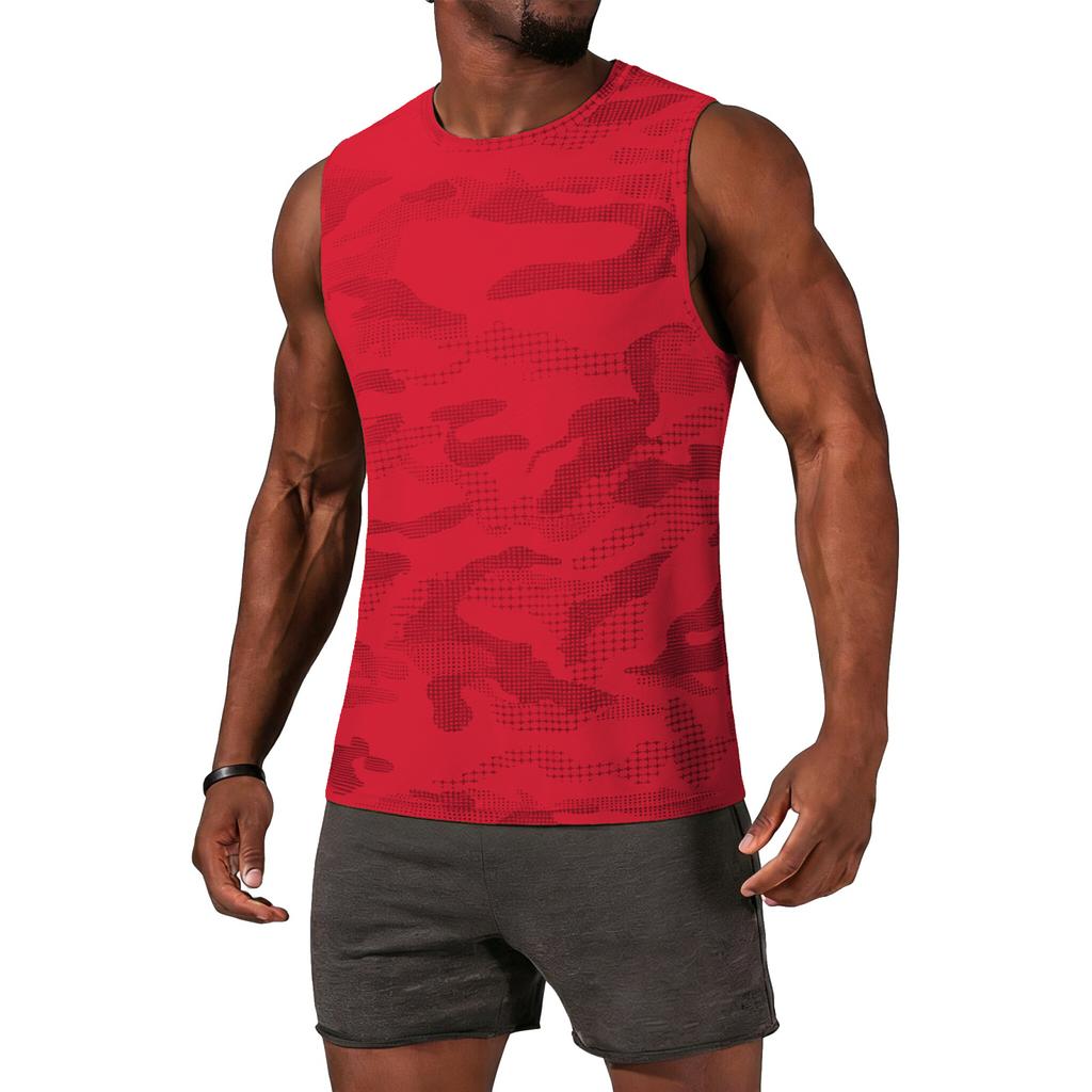 Men Sleeveless Athletic Tank Top Crew Neck Camo Print Lightweight Breathable Quick Dry Sports Shirt for Training Running Gym