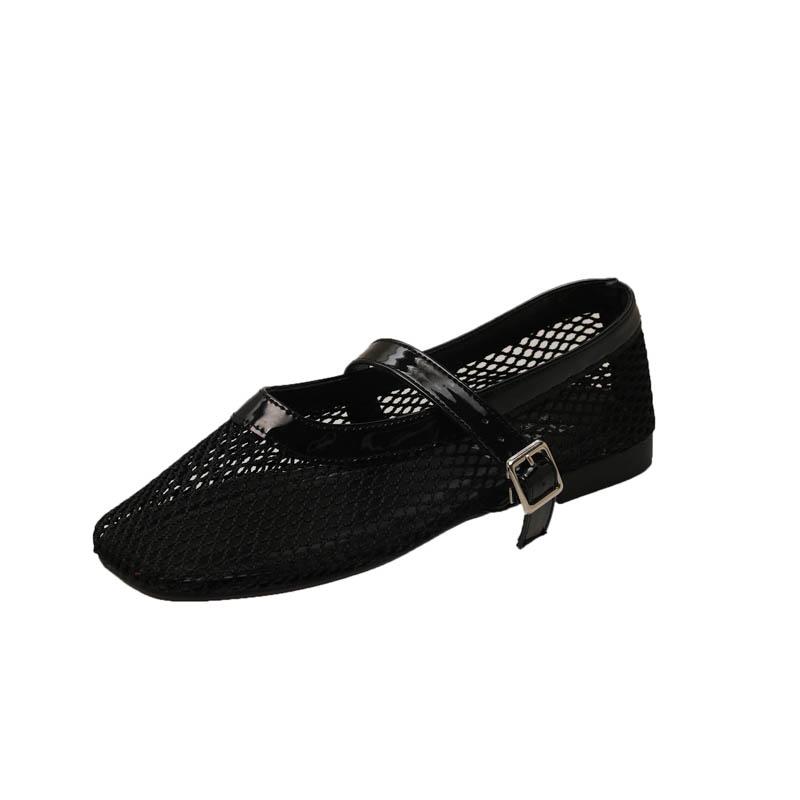 Fashion Summer New Flat Hollow Vintage Mary Women's Shoes Round Toe Shallow Mesh Breathable Versatile Fishnet Soft Sole Single Shoes