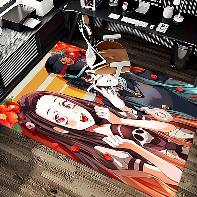 1pc Anime Cartoon Design Office Chair Mat - Demon Slayer Nezuko Kamado Flower Pattern Non-Slip Carpet for Home Decor, Suitable for All Seasons.Q090