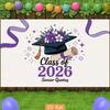 2D Graduation Photography Backdrop Class of 2026 with Purple Floral Cap Background