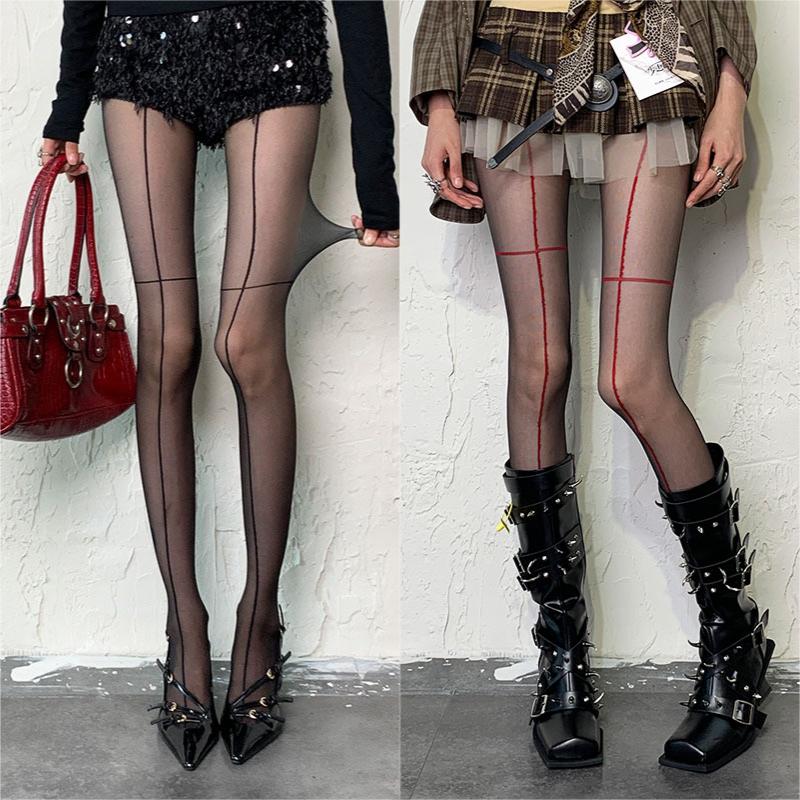 

Y2K Fashion Gothic Cross Line Sexy Pantyhose Women Fishnet Ins Hot Girls Jk Tights High Elastic Stockings Leggings Mesh Tights One Size