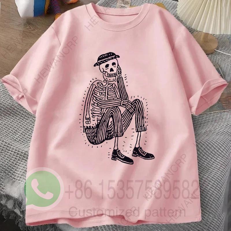 Skeleton Folk Tshirt Summer Tracksuit Mens Round Neck Pullover Shortsleeved Tops Casual Sportswear Harajuku Trendy Streetwear