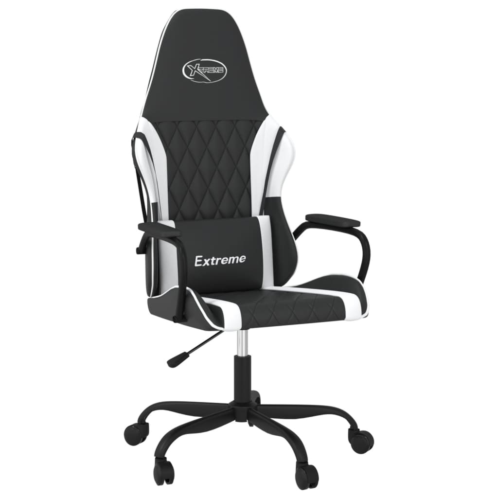 Gaming Chair with Massage Function Black and White Faux Leather