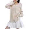 Autumn and Winter Women's Solid Color Strapless Long-sleeved Knit Sweater V-neck Pullover Breathable Loose Sweater Bottoming Shirt Fashion Tops