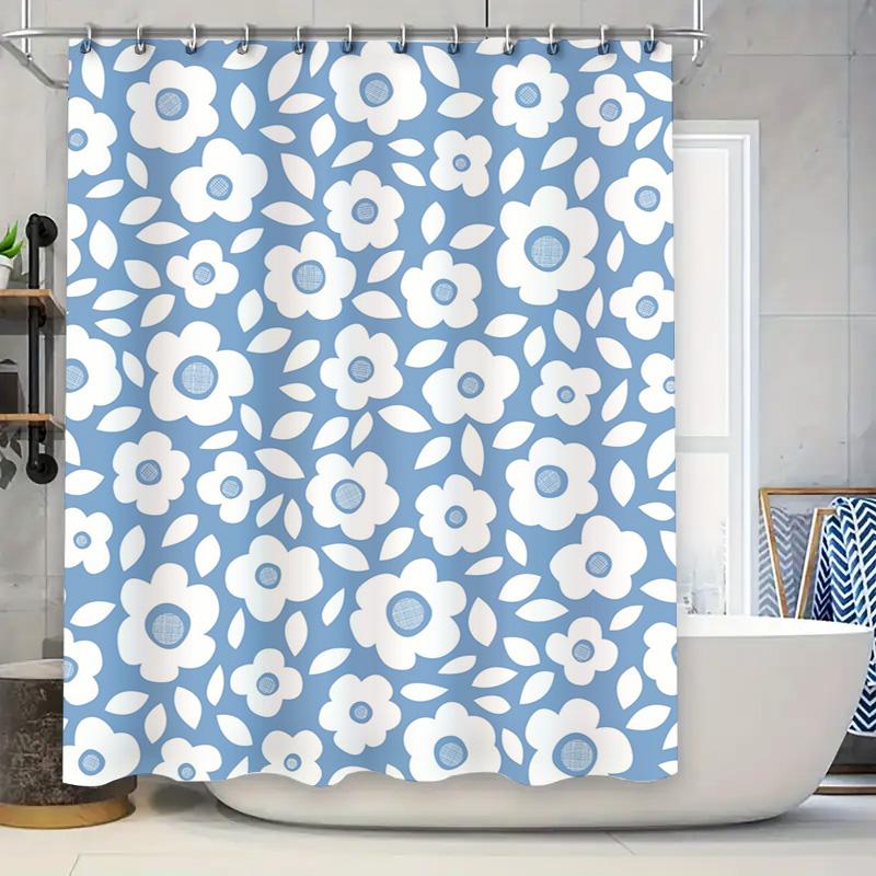 

Floral Blue Shower Curtain Decorative Bathroom Home Decoration Waterproof Fabric Bathtub Cover Bath Mat Set In White Blue 36X72 W60H190(CM)-1 Pcs