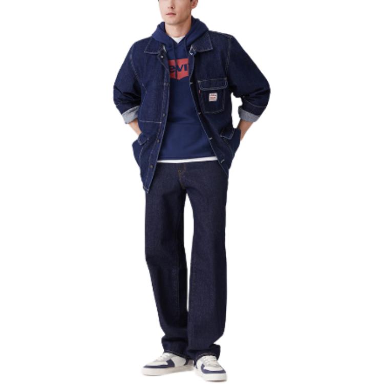 Levis Barevně blokovaná pohodlná volná džínová bunda s dlouhým rukávem Pánské bundy Modrá A0744-0005