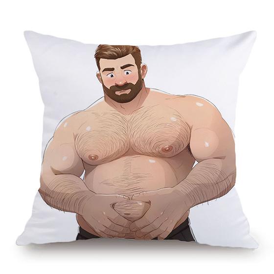 Super Sexy Hot Masculine Male Muscle Hairy Bear Man Cartoon Gay Art Soft Velvet Sofa Pillow Case Cozy Boyfriend Cushion Cover