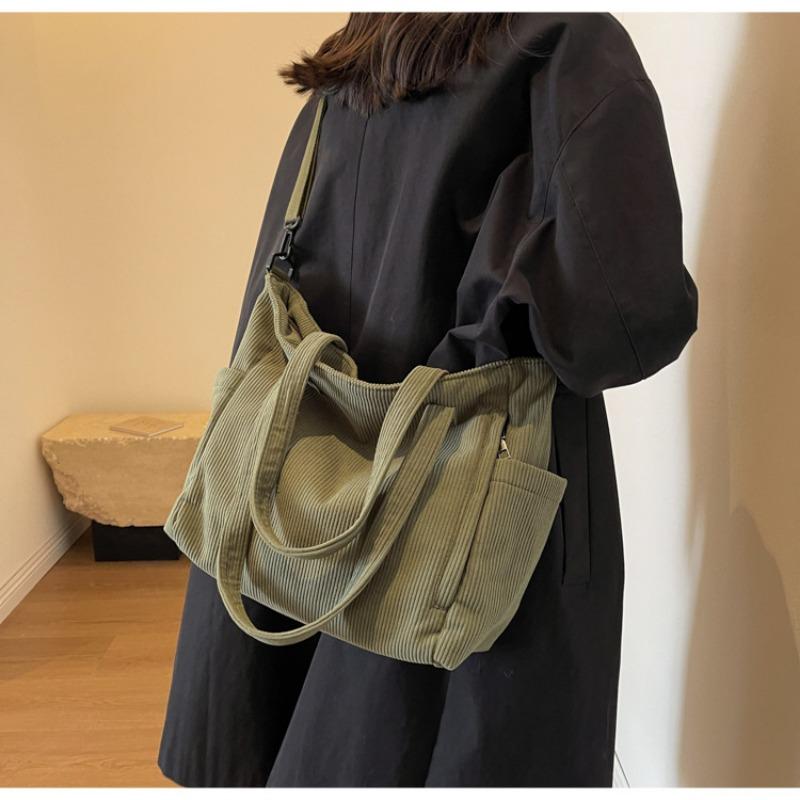 Einfache Cord-Tragetasche Crossbody-Tasche für Damen Pendler Große Kapazität Damen-Schultertaschen College-Mädchen Damen-Reisehandtaschen