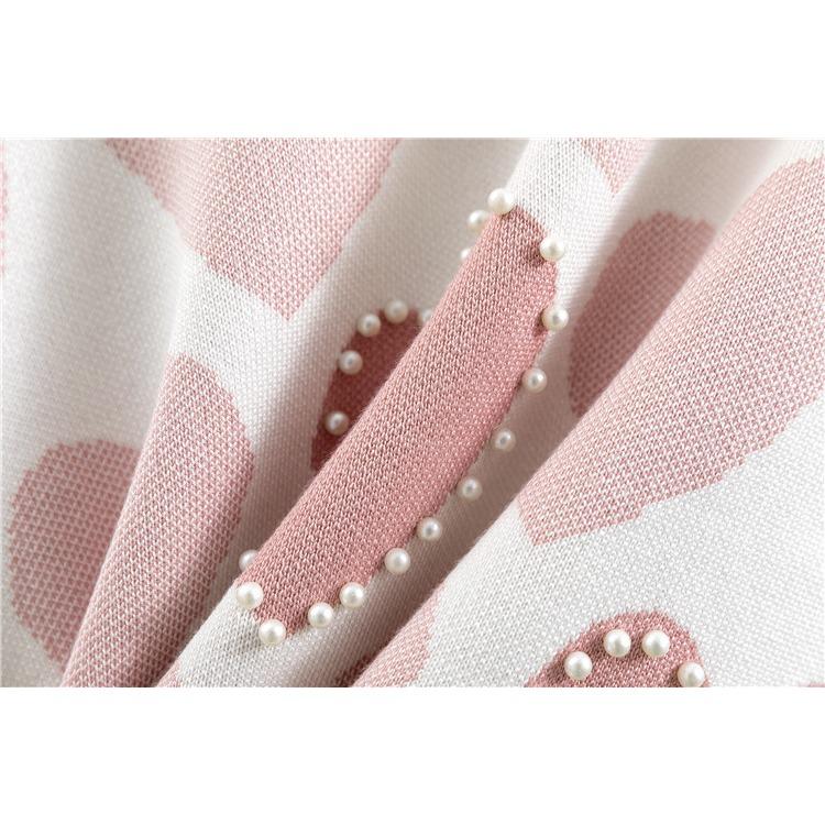 Vår og høst strikket dress for kvinner Kjærlighetsperler Temperament Mote Fresh College Style Strikkede toppbukser Todelt sett