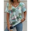 Women's T-Shirt Coconut Tree Pattern 3d Printing Fashion Casual V-Neck Short-Sleeved Beach Style Outdoor Women's Clothing