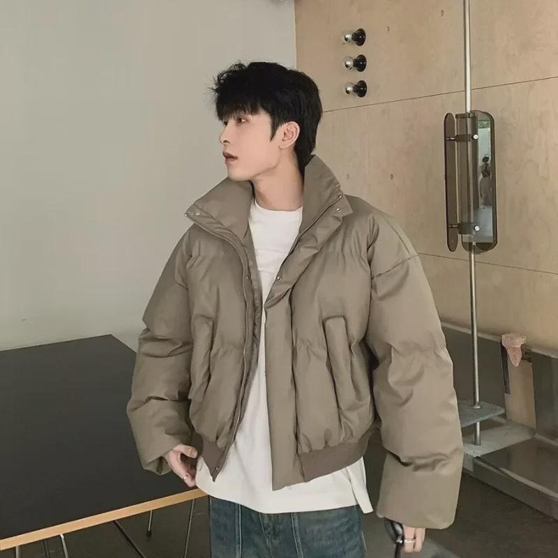 

Мужская модная зимняя куртка 2023 года из искусственной кожи с застежкой-молнией и утолщенным воротником-стойкой Medium коричневый