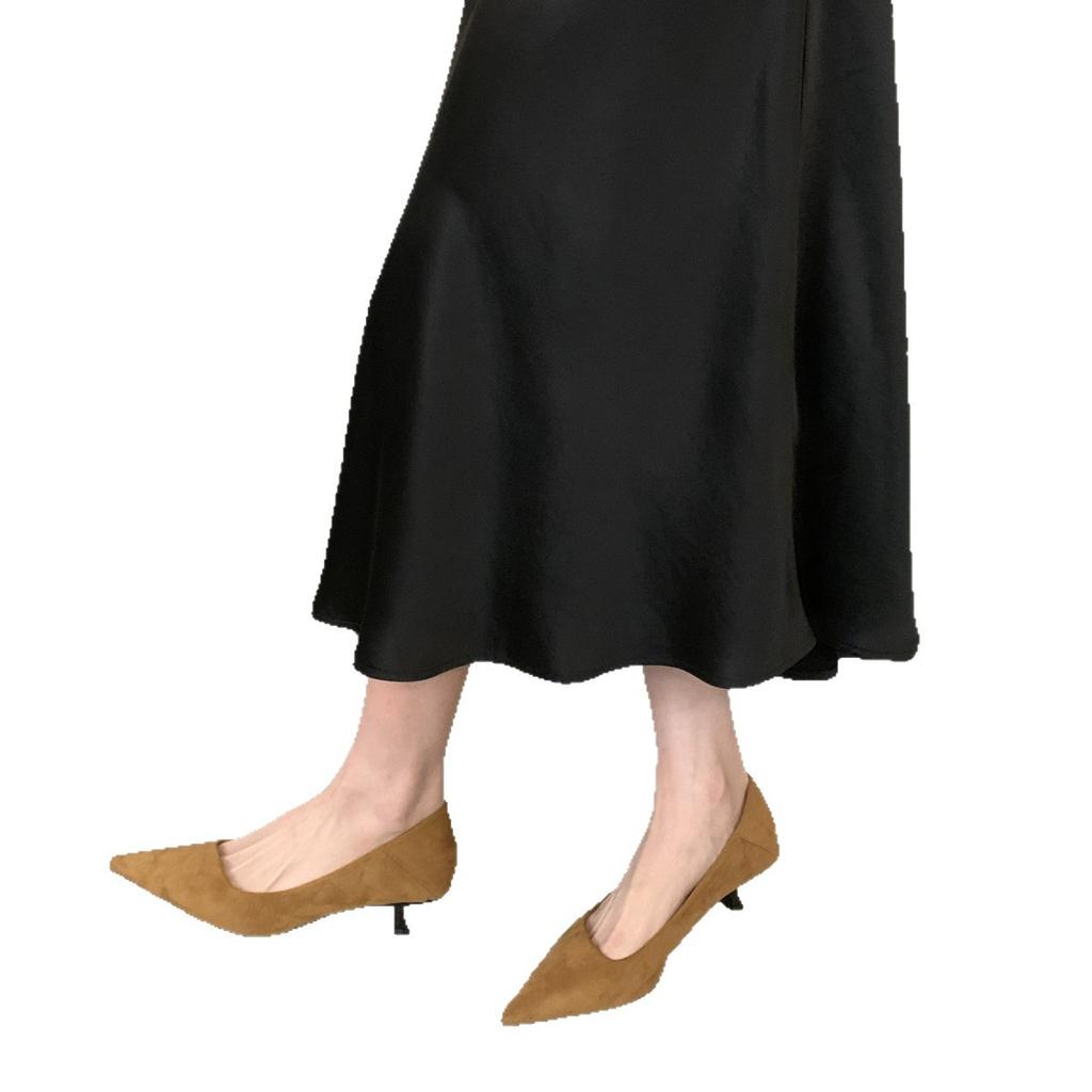 French Pointed Kitten and Black High Heels Women's 2025 New Spring and Autumn Fine Heel Suede Light Mouth Commuter Shoes