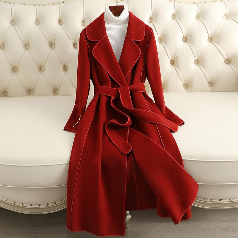 Double-sided cashmere coat women's long over-knee slim-fitting and thin autumn and winter new temperament mother woolen coat