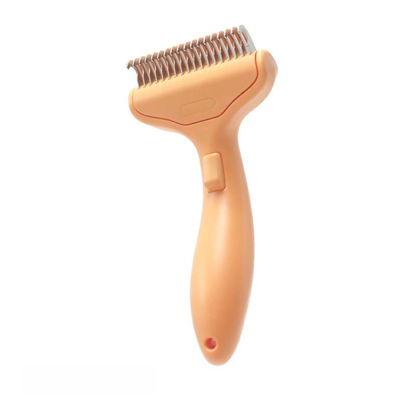 One-Click Pet Hair Knot Comb Curved Handle Dogs Cats Hair Removal Brush Stainless Steel Blade Puppy Grooming Comb Pets Supplies