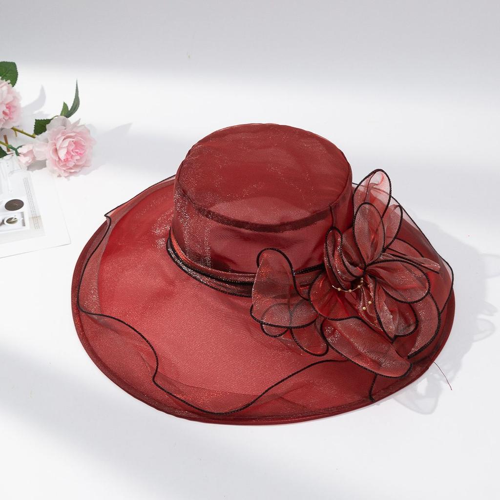 Eugen Mesh Flower Hat Summer Fashion Sun Protection and Shading Large Eave Hat Retro Elegant Women's Hat