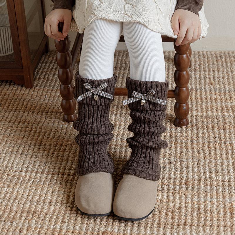 Boots Cotton Girls Socks Cover Retro Plaid Bow Stacking Socks Lolita Wool Knitted Warm Calf Leg Cover