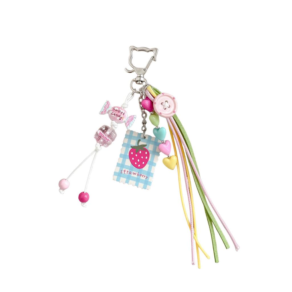 Dopamine Strawberry Heart Keychain: Cute Candy Pendant with Tassel - Small Gift Bag Accessory