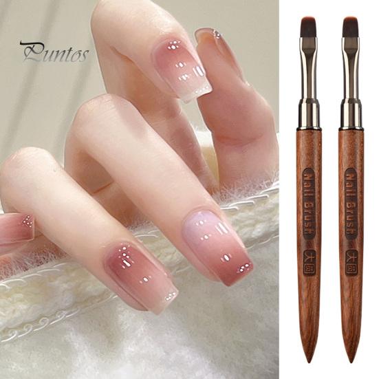 Nail Painting Pen Brush Flexible Soft Nylon Bristles Carved Design Wooden Handle Manicure Tool Drawing Multifunctional Square Round Head Phototherapy