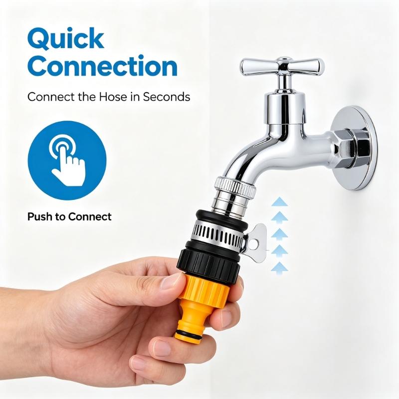 Oberer Wasserhahn-Schlauchverbinder-Adapter mit Metallbasis, Kunststoffkörper und 2er-Pack für Gartenbewässerung, Balkonreinigung und Außenbereich