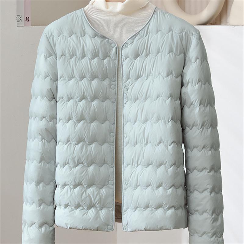 Autumn and winter lightweight down jacket women's short wavy round neck variable V-neck warm inner jacket