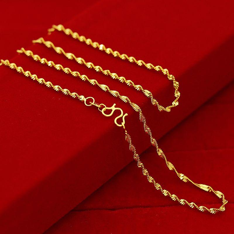 

Placer Gold Long Necklace Female Plus Size Ladies Color Gold Long-Lasting Colorfast Fake Gold Clavicle Chain Accessories Pack Artificial Ornament Water wave chain [45cm long]]
