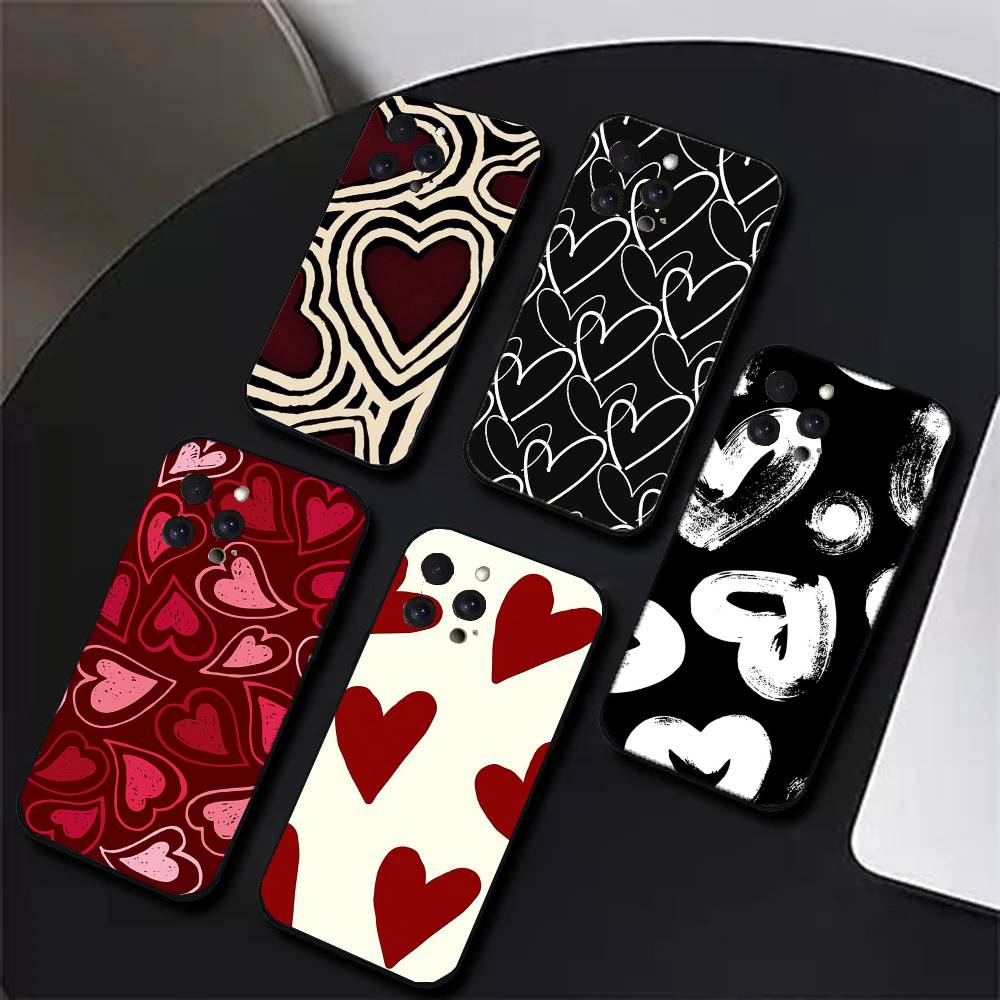 Full Screen Love Phone Case For IPhone 17 Air 16 15 14 13 Pro Max 11 12 Black Silicone Cover