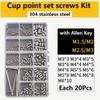 304 316 Stainless Steel Internal Hex Socket Drive Cone Dog Flat Cup Point Set Screw Assortment Kit Allen Head Grub Bolt