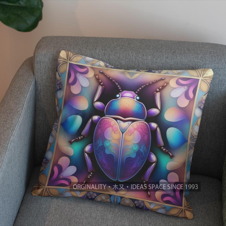 2D Colorful Beetle Pattern Pillow Cover For Home Pattern Cushion Cover Suitable For Sofa Bedroom Car Pillow Cover