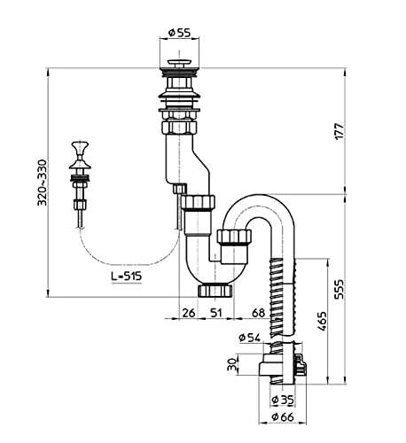SANEI S-Trap Pop-Up Overflow Washbasin Drain Plug with Odor-Resistant Gasket (PH7720-1-32)