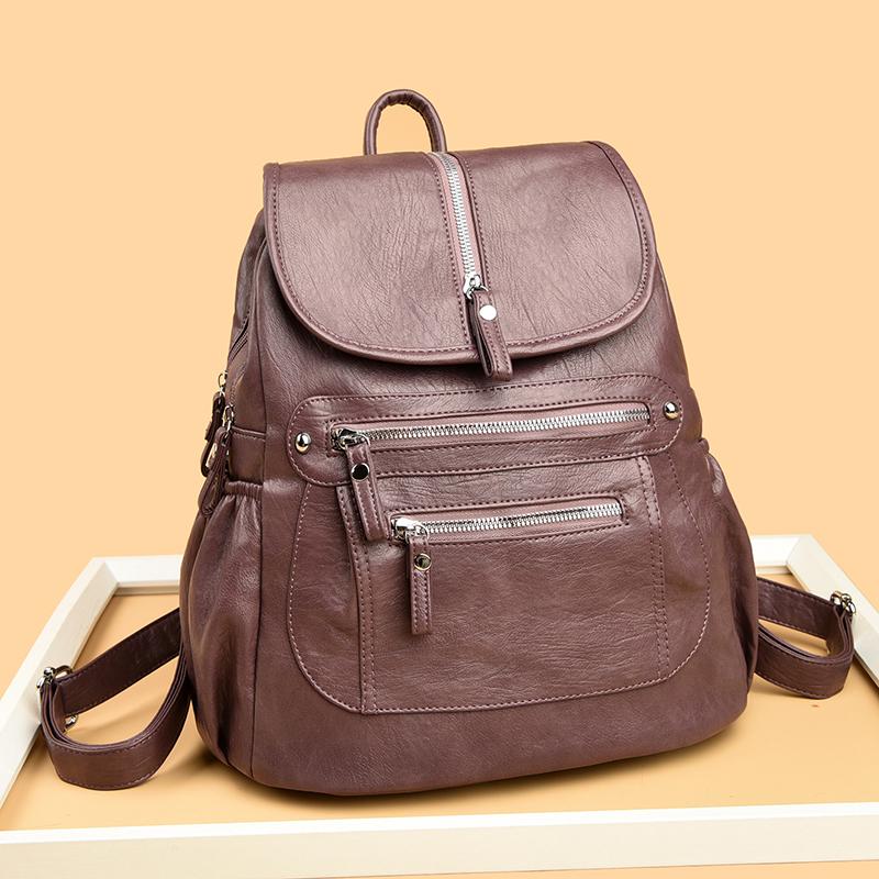 Soft leather flip backpack casual women s backpack фиолетовый