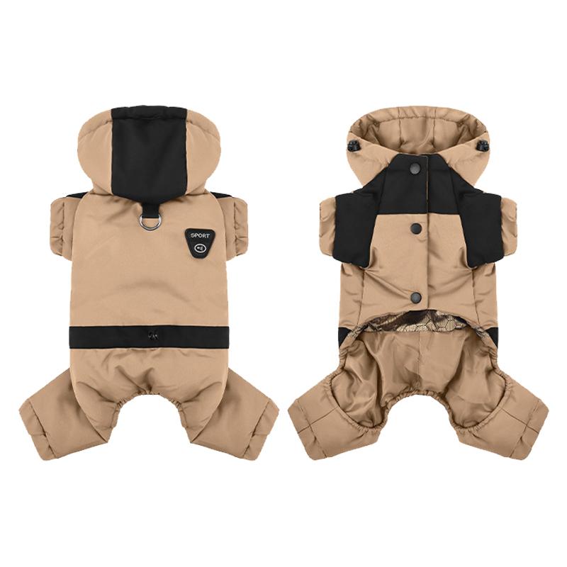 Dog Autumn Winter Warm Cotton Jacket Hooded Cotton Coat Jacket Vest Waterproof Pet Down Jacket Color Blocked Dog Clothing S