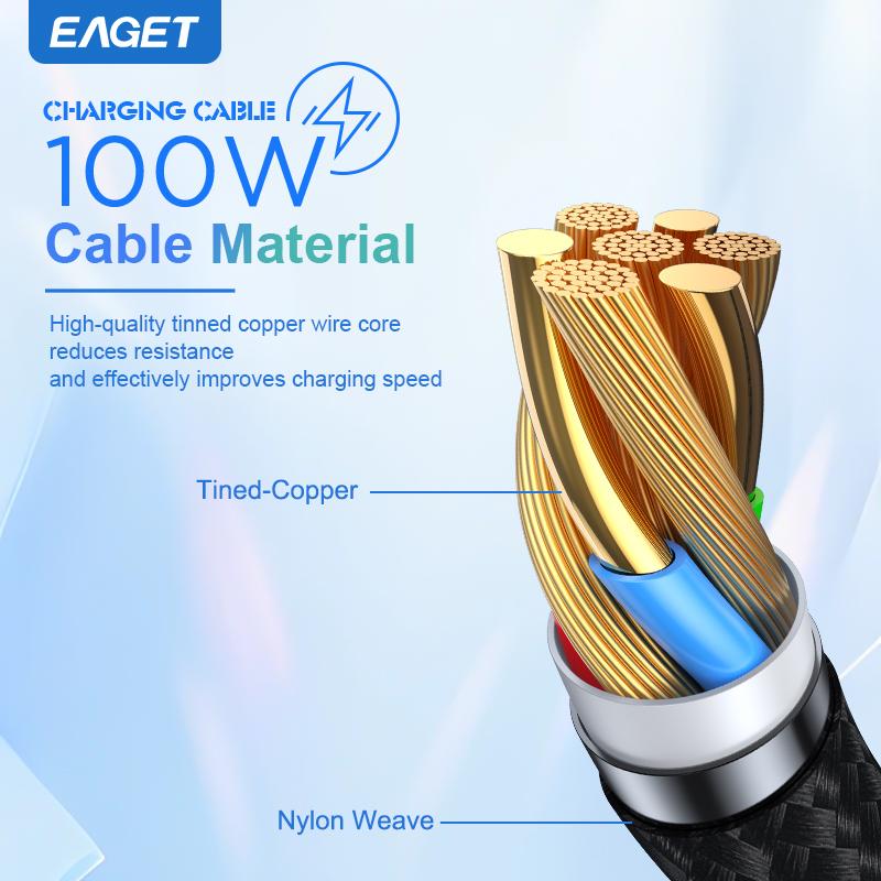 EAGET 2 in 1 QC4.0 lightning Charger Cable UsB fast Charging 100w Adapter Type C and lightning Charger Cable for iPhone,iPad,samsung