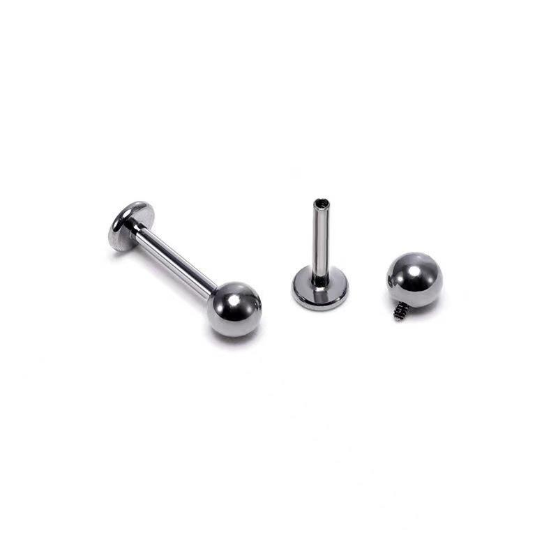 Titan G23 Stud Labret cu Filet Interior, Bilă Rotundă 6-10mm, Inel de Limbă cu Spate Plat, Bijuterii din Aliaj de Titan pentru Piercing Corp.