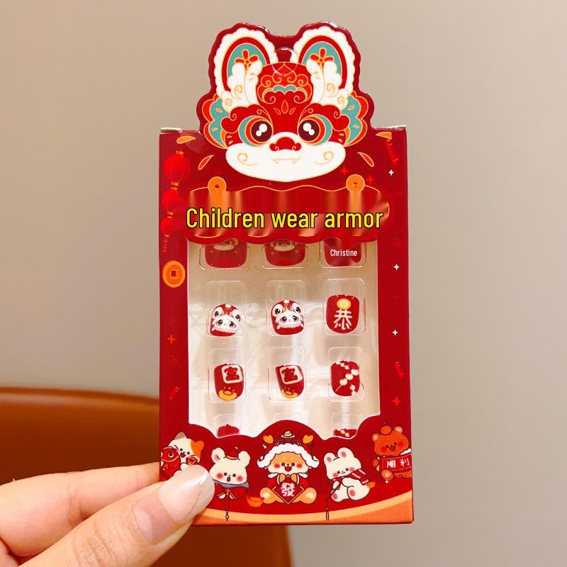 2026 Children s Festive New Year Red Nail Stickers: Self-Adhesive Wearable Nail Art for Girls - Perfect Spring Festival Gift