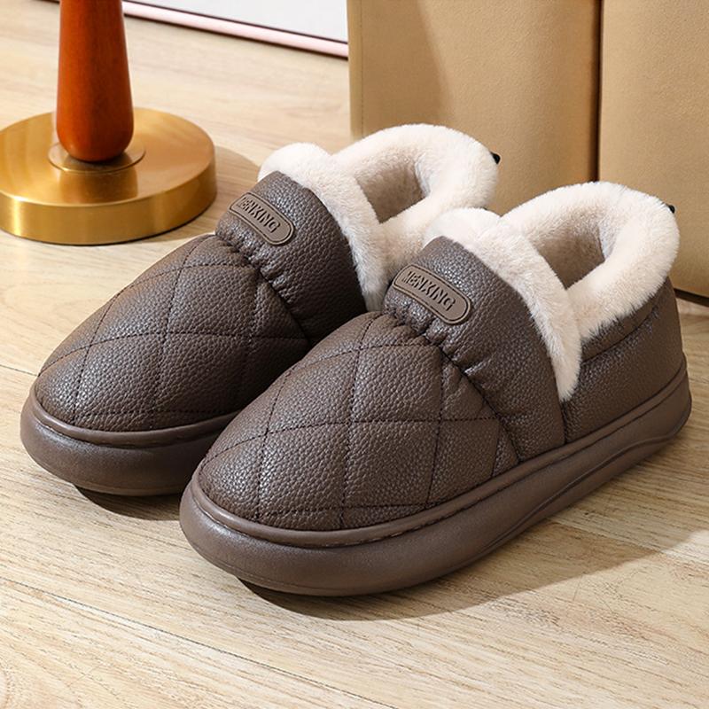 Móda PU kůže silná platforma chlupaté pantofle zima nové voděodolné ne hřejivé pantofle volný čas vnitřní domov bavlněné pantofle dámské