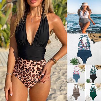 Badeanzug Damen Einteiler Neckholder Sexy Konservativ Bauchbedeckend Grenzüberschreitender Bikini Badeanzug