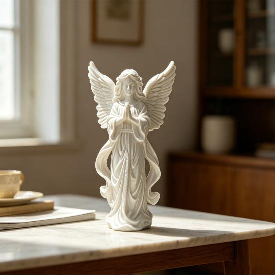Praying Angel Figurine 3D Printed Angel Wings Statue
