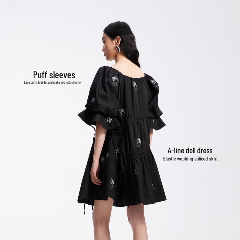 VEROMODA Embroidered Puff Sleeve Babydoll Dress